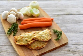Farmer's market meat pies with fresh organic ingredients for display and ready to eat for tasty traditional ethnic lunch