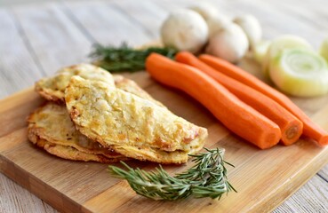 Farmer's market meat pies with fresh organic ingredients for display and ready to eat for tasty traditional ethnic lunch