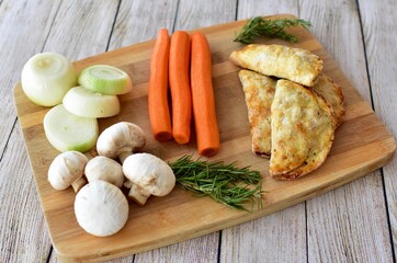 Farmer's market meat pies with fresh organic ingredients for display and ready to eat for tasty traditional ethnic lunch