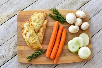 Farmer's market meat pies with fresh organic ingredients for display and ready to eat for tasty traditional ethnic lunch