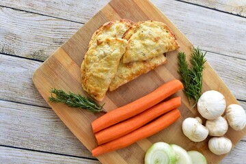 Farmer's market meat pies with fresh organic ingredients for display and ready to eat for tasty traditional ethnic lunch