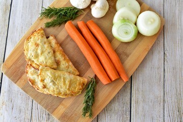 Farmer's market meat pies with fresh organic ingredients for display and ready to eat for tasty traditional ethnic lunch