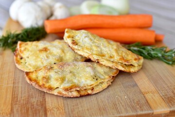 Farmer's market meat pies with fresh organic ingredients for display and ready to eat for tasty traditional ethnic lunch