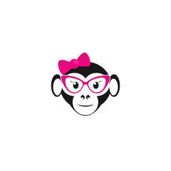 Cute Monkey Logo Design Template Flat Style Vector
