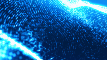 Dot blue wave light screen gradient texture background. Abstract ai technology big data digital background. 3d rendering.