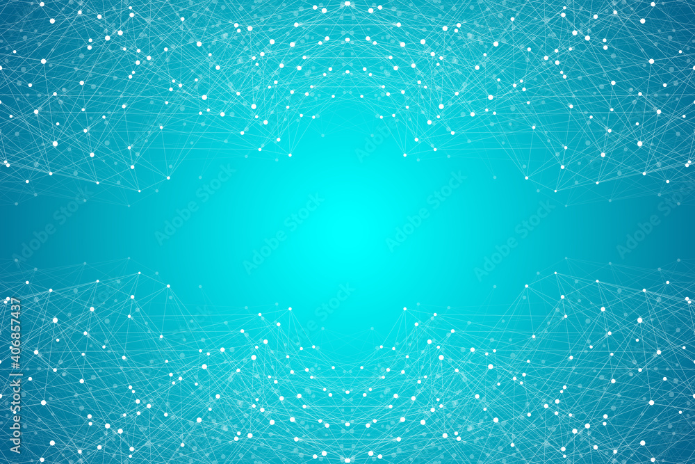 Poster Geometric connected background lines and dots. Simple technology abstract graphic background design, illustration.