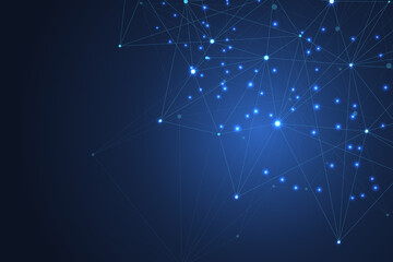 Fototapeta premium Futuristic abstract background blockchain technology. Peer to peer network business concept. Global cryptocurrency blockchain banner. Wave flow.
