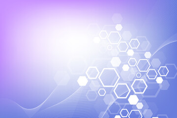 Abstract medical background DNA research, molecule, genetics, genome, DNA chain. Genetic analysis art concept with hexagons, lines, dots. Biotechnology network concept molecule, illustration