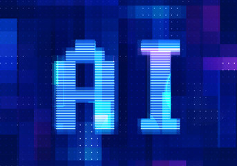 Artificial intelligence icon AI technology blue background. Abstract digital machine learning with digital future design concept.