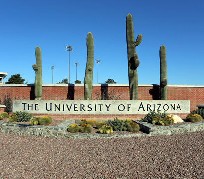 Tucson, Arizona, USA - March 16, 2014: An entrance to the campus of the University of Arizona in Tucson. The University of Arizona is a large public research university.