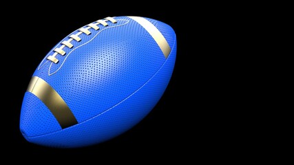 Blue-Gold American football standard ball under black background. 3D illustration. 3D high quality rendering. 3D CG.