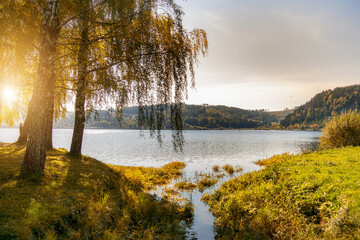 Autumn view of Palcmanska Masa lake in Dedinky, Slovakia.