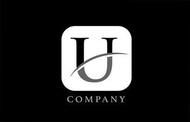 black and white U alphabet letter logo for corporate and company. Simple rounded square design with swoosh. Can be used for an app or button icon