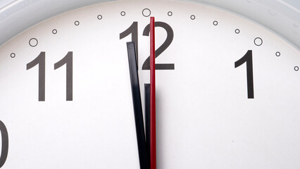 Close up Twelve o'clock, Second hand minute Walk, Time concept.