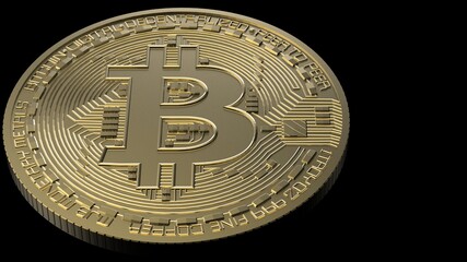 Bitcoin. Physical bit coin. Digital currency. Cryptocurrency. Golden coin with bitcoin symbol. 3D CG. 3D illustration.