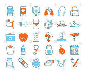 healthy lifestyle icon set, line style