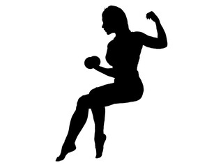 座ってダンベルを持つ女性シルエット