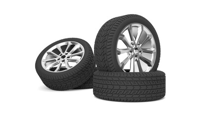 Obraz premium Sports car tires, isolated on white background. Three-dimensional illustration