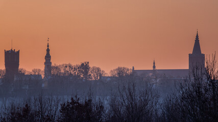 Winter panorama of a gothic Polish town
