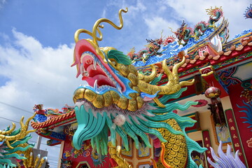 Shrine is decorated in Chinese style. Is a tourist attraction for tourists to pay homage to Chinese gods in Chonburi, Thailand