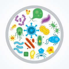 round circle with bacterias and virus, colorful design