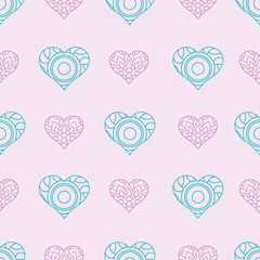 Romantic seamless pattern with heart shape on a white background.
Vector seamless background for Valentine's day, fabric fills, and scrapbook. Surface pattern design