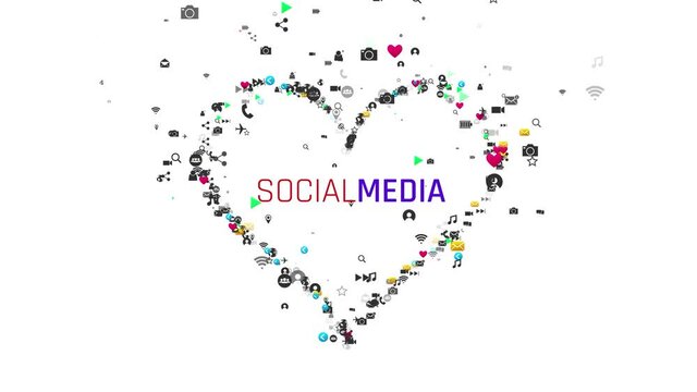 4K Heart shape with social media text and icons