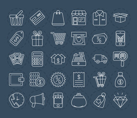 shopping and money icon set, line style