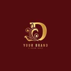 Initial letter D with leaf logo vector concept element. Luxury natural logotype vector.