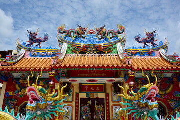 Chinese art shrine in Thailand. It is the worship of people in Chonburi, Thailand. Chinese sculpture Made of stone decorated inside the shrine area. Chinese dragon statue Chinese decoration According