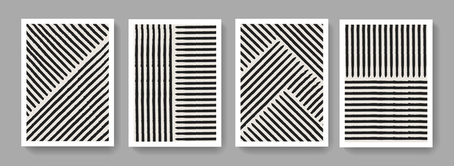 Set of contemporary art prints. Minimalist modern posters collection. Hand painted Mid Century composition vector design.
