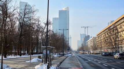   Business center of the city on a frosty winter morning.