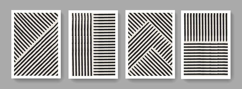 Set of contemporary art prints. Minimalist modern posters collection. Hand painted Mid Century composition vector design.