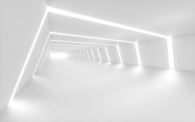 White tunnel with light in the end, 3d rendering.