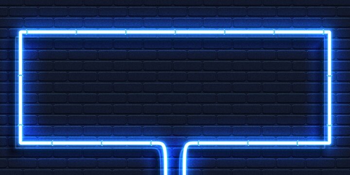 Vector realistic isolated neon sign of blue rectangle frame for template and layout on the wall background.