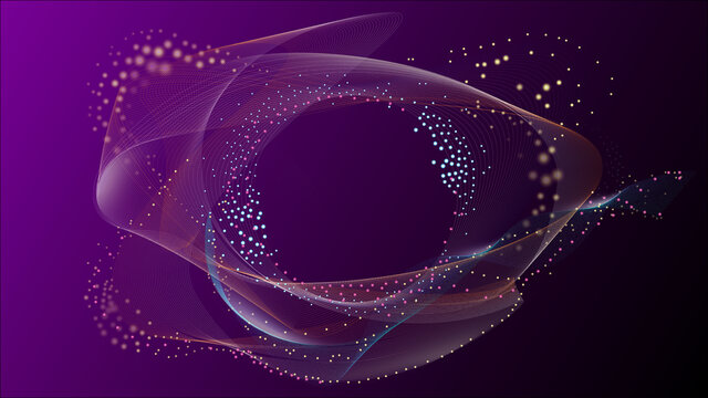 Digital particles abstract background, glowing elements with computer effects. Dark technology wallpaper illustration in cosmic tones