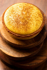 Delicious fresh baked custard tart sprinkled with ground nutmeg