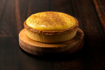 Delicious fresh baked custard tart sprinkled with ground nutmeg