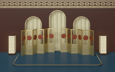 Empty marketing stage, Chinese style, 3d rendering.