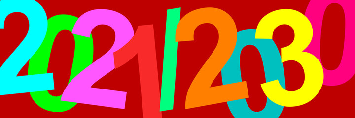 A time. Decade of the 20s of the 21st century. Illustration with the dates of the year 2021 and 2030. Colorful graphic with strong colors and great contrast with elegant fuchsia background. 9 years.