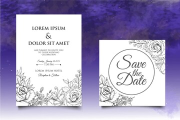 Beautiful Hand Drawing Floral Wedding Invitation Template