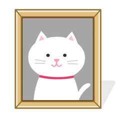 Picture frame of a deceased white cat. Vector illustration isolated on white background.