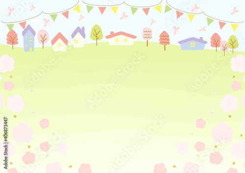 春の町並みの風景 桜背景 Wall Mural Wallpaper Murals Kid A