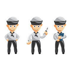 Set of a sailor man cartoon character in different poses. Vector illustration in a flat style