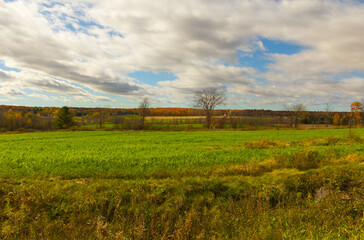 Fototapeta na wymiar Beautiful landscape in Quebec, Canada. Lovely colorful and peaceful countryside.