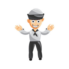 Sailor man Hand Up cartoon character Vector illustration in a flat style Isolated