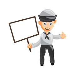 Sailor man with blank Board cartoon character Vector illustration in a flat style Isolated
