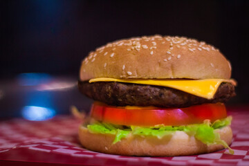 close up of a burger