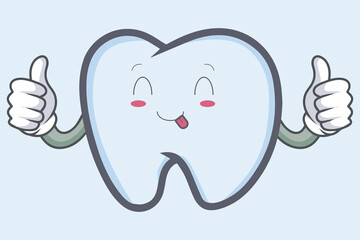 vector Thumb Up, Smile, Tongue, close eye Face. tooth character emoticon cartoon style. Logo, Icon, Mascot Illustration