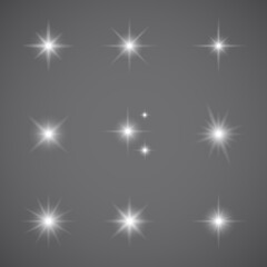 Lights effect set isolated on gray background. Collection of various sparkle effect for backdrop and wallpaper. Light effect vector illustration